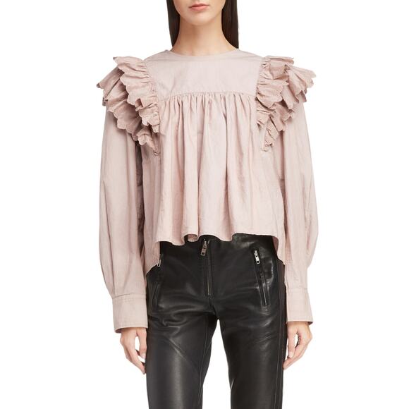 Isabel Etoile Marant Matias Ruffle Shoulder Long Sleeve Blouse Size 36 Small - Picture 1 of 11